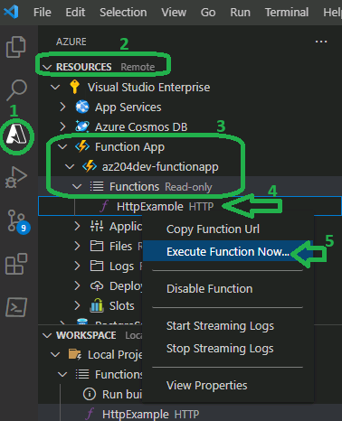 Run the function in Azure
